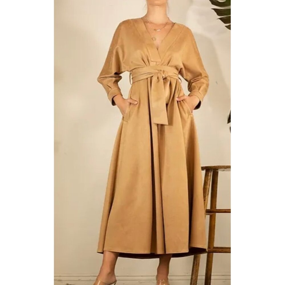 Tie-Waist Midi Dress in Camel